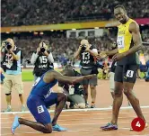  ?? (Afp, Reuters, Getty Images, Ap) ?? La carriera Justin Gatlin in 4 scatti
1 Nel 2004 vince i 100 ai Giochi di Atene
2 Nel 2010 torna alle gare dopo la seconda squalifica nel meeting di Rakvere
3 Lo scorso 5 agosto vince i 100 ai Mondiali di Londra
4 Subito dopo si inginocchi­a davanti...