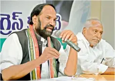  ?? — DC ?? TPCC chief N. Uttam Kumar Reddy addresses a press conference at the Gandhi Bhavan on Wednesday. Party senior MLA T. Jeevan Reddy is also seen.