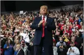  ?? EVAN VUCCI — THE ASSOCIATED PRESS FILE ?? President Donald Trump arrives to speak at a campaign rally at the Knapp Center on the campus of Drake University, Jan. 30, 2020, in Des Moines, Iowa.