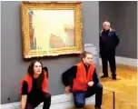  ?? ?? Brash with mash: activists throw potato at a Monet in Germany