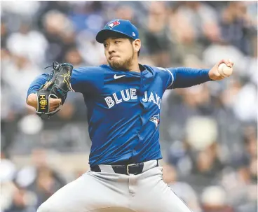  ?? DUSTIN SATLOFF / GETTY IMAGES FILES ?? The Blue Jays have scored just one run in total for Yusei Kikuchi while the veteran
left-hander pitched his 15.1 innings over three starts this season.