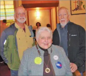  ?? CAROL QUAINTANCE — FOR MEDIANEWS GROUP ?? Elverson United Methodist Church hosted a community meeting on Feb. 17opposing the casino. The featured guest speaker was Dianne Berlin, center, Coordinato­r for Casino Free PA.org. Berlin is pictured with residents Scott Matlack of Elverson and Richard Wallace of Morgantown.