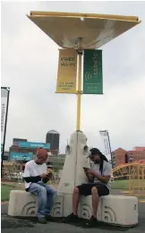  ??  ?? SURFING THE NET: Nkululeko Mfana and Dawn Dludlu are seen on a smart Bench.