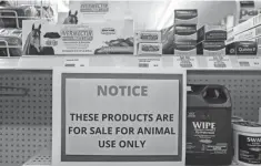  ?? ANDREW JANSEN/ NEWS-LEADER ?? A sign at a Missouri store warns customers that ivermectin is “for sale for animal use only.”