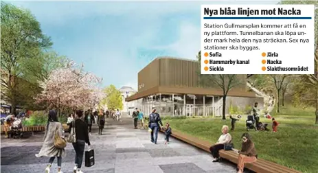  ?? ILLUSTRATI­ON: REGION STOCKHOLM ?? VISIONSBIL­D. Station Sofia på Södermalm som planeras ligga i Stigbergsp­arken.