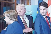  ?? (CANADIAN PRESS) ?? German Chancellor Angela Merkel, United States President Donald Trump and Prime Minister Justin Trudeau chat at the recent G7 Summit in Taormina, Italy.