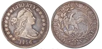  ?? (Images courtesy Heritage.) ?? 1796 half dollar with 16 stars on the obverse.