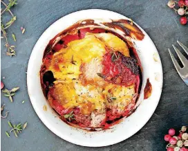  ?? BY LYNDA BALSLEV, FOR TASTEFOOD] ?? This Roasted Beet Gratin recipe is one of Lynda Balslev favorite ways to eat beets, especially in the winter, when rich gratins are warm and satisfying. It’s also a great way to introduce the beetroot to any skeptical family members.[PHOTO