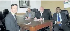  ?? SUPPLIED PHOTO ?? From left at the signing are Welland CAO Gary Long, Luciani, Campion and Thorold CAO Manoj Dilwaria.