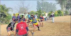  ?? HT ?? Girls in action during their kabaddi match in Soram village.