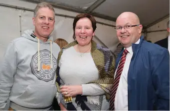  ??  ?? Corkman Sales Executive Billy Mangan (right) chatting to Maura and Vincent Daly, Kanturk, at the official opening party at Cavanaghs of Mallow.
