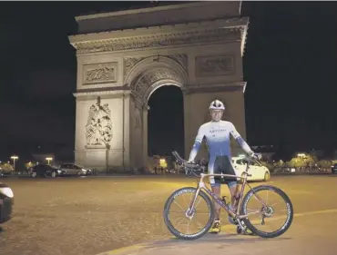  ??  ?? 0 Mark Beaumont in Paris before setting off on his record-breaking attempt to cycle round the world