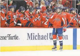  ?? NICK WASS/AP ?? Capitals right wing Tom Wilson (43) celebrates his goal during the second period of the team’s game against Buffalo on Friday.