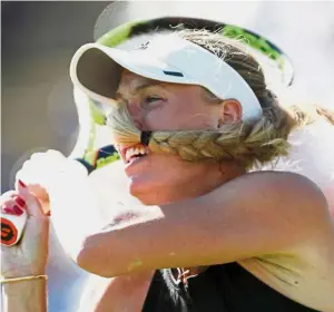  ?? — Reuters ?? Scary: Denmark’s Caroline Wozniacki in action during her quarter-final match against Australia’s Ashleigh Barty at the Eastbourne Open on Thursday.