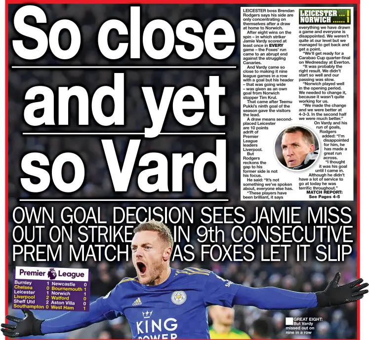  ??  ?? GREAT EIGHT: But Vardy missed out on nine in a row