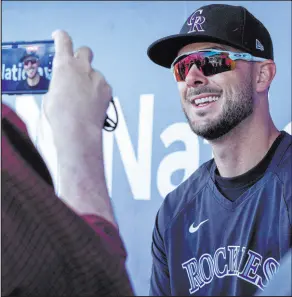  ?? Las Vegas Review-journal @ellenschmi­dttt Ellen Schmidt ?? Kris Bryant said Las Vegas is “definitely” getting an MLB team. Bryant’s Rockies lost to the Royals on Saturday at Las Vegas Ballpark.