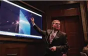  ?? THE NEW YORK TIMES ?? Scott Bray, the deputy director of naval intelligen­ce, appears at a House intelligen­ce hearing on unidentifi­ed aerial phenomena on Tuesday.