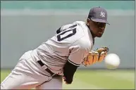  ?? Charlie Riedel / Associated Press ?? Yankees starting pitcher Luis Severino throws during the first inning against the Royals on Sunday.