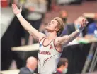  ?? DAVID BERDING/USA TODAY SPORTS ?? OU gymnast Gage Dyer celebrates after competing in the vault.