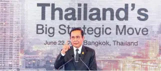  ??  ?? Thailand's Prime Minister Prayuth Chan-ocha gestures during the ‘Thailand's Big Strategic Move’ conference in Bangkok on Thursday. (Reuters)