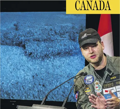  ?? CHRIS DONOVAN/THE CANADIAN PRESS ?? David Shea, vice-president of engineerin­g at Kraken Sonar, speaks about the discovery of a free-flight model of the Avro Arrow found in Lake Ontario.