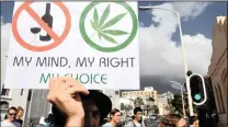  ?? Picture: Independen­t Media Archives ?? SMOKESCREE­N? A protester demanding the right to choice holds a placard during a march in Cape Town to support cannabis.