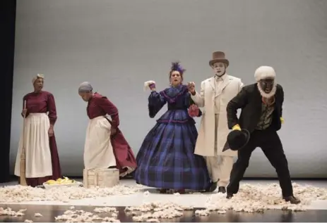  ?? DAVID COOPER ?? In Branden Jacobs-Jenkins’ An Octoroon, three male characters — one Black, one white and one Indigenous — don blackface, whiteface and redface.