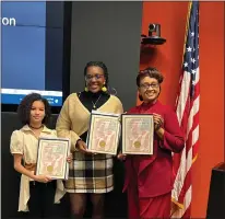  ?? PHOTO COURTESY OF BOSTON LEGACY FOUNDATION ?? Local artists Mikey Houser (left), Taylore Hopkins (center) and Sophie Sow were recently recognized by the Boston Legacy Foundation for their efforts to publicize the life story of Lansdale doctor Frank Boston.