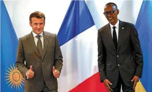  ?? | PHOTO : ARCHIVES LUDOVIC MARIN, AFP ?? Emmanuel Macron, ici le 27 mai 2021, après une conférence de presse à Kigali, avec le président rwandais Paul Kagame.