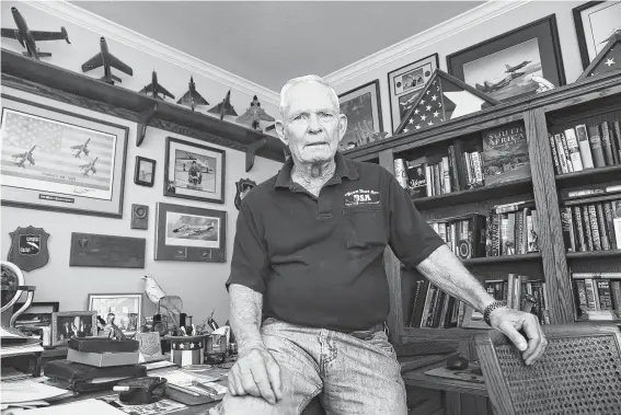  ?? Jerry Lara / Staff photograph­er ?? Planes flown by Retired Air Force Lt. Col. Bob Pardo decorate his office in College Station. Pardo was awarded the Silver Star in 1989 for his aerobatic heroics.