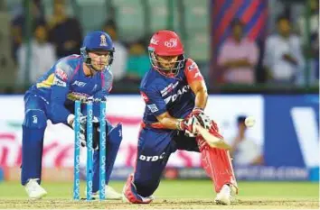  ?? PTI ?? Delhi Daredevils’ Rishabh Pant plays a shot against Rajasthan Royals during IPL 2018 cricket match at Feroz Shah Kotla Stadium in New Delhi, on Wednesday.