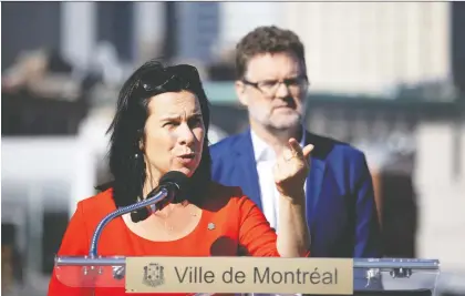  ?? ALLEN MCINNIS ?? “For every gun that is taken out of the streets, there are 10 more coming in,” Montreal Mayor Valérie Plante said Tuesday, joined by four other Quebec mayors, including Gatineau's Maxime Pedneaud-jobin, right. “I cannot change the Criminal Code. (The federal government) can.”