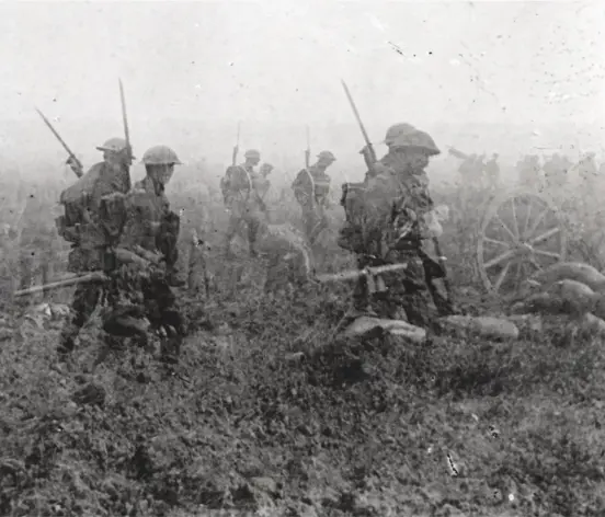  ??  ?? Above: This haunting double exposure shows the advancing Royal Berkshire Regiment