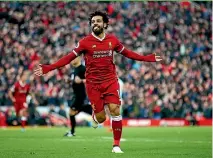  ?? PHOTO: GETTY IMAGES ?? Mohamed Salah celebrates his goal in Liverpool’s 4-1 victory over over West Ham at Anfield.