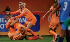  ?? England. Photograph: Soccrates Images/Getty Images ?? Renate Jansen celebrates with Netherland­s teammates after scoring the winner against