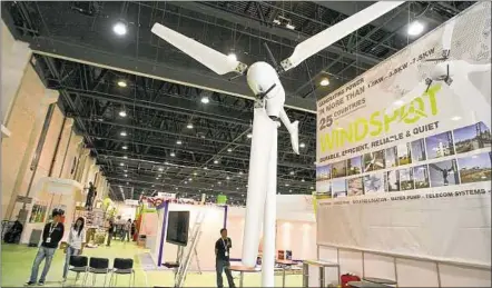  ?? ABDEL KRIM/ ?? The Abu Dhabi National Exhibition Centre gets final touches yesterday for the World Future Energy Summit. The world’s foremost annual energy meeting is committed to promoting advancemen­t of future energy technologi­es that include renewable sources,...