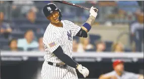  ?? Mike Stobe / Getty Images ?? Gleyber Torres was placed on the 10-day disabled list due to a right hip strain.