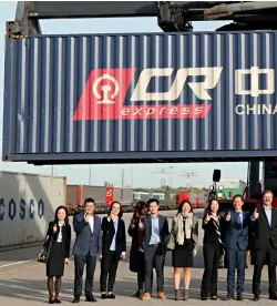  ??  ?? The first China-europe freight train for cross-border e-commerce from Yiwu, Zhejiang Province in China’s Yangtze River delta, arrives at the logistics hub Liège in Belgium on October 25, 2019. Cainiao Network, a logistics company affiliated with China’s Alibaba, will use its distributi­on network in Liège and even Europe to quickly distribute express packages to all parts of Europe.