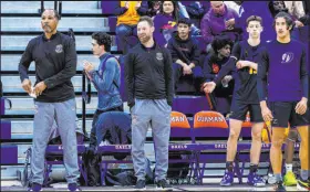  ?? ?? Coach Mike Lee, left, and assistant coach Tim Jones, center, guided Durango just two days after Chad Beeten resigned.