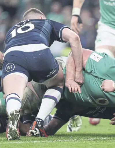  ?? ?? Scotland deny Tadhg Furlong in a big defensive effort in Dublin. Above left, Rory Darge tries to surge clear v Italy. Left, Duhan van der Merwe enjoys the win in Cardiff. Right, will Alex Samuel get the chance to impress in the summer?