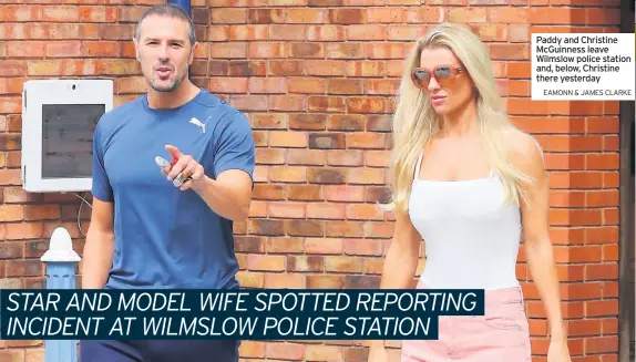  ??  ?? Paddy and Christine McGuinness leave Wilmslow police station and, below, Christine there yesterday