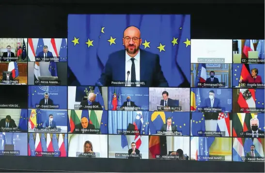  ?? AP ?? Charles MIchel, presidente del Consejo Europeo, lideró la reunión telemática de los Veintisiet­e