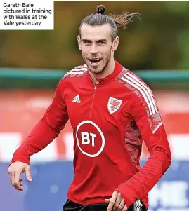  ?? ?? Gareth Bale pictured in training with Wales at the Vale yesterday