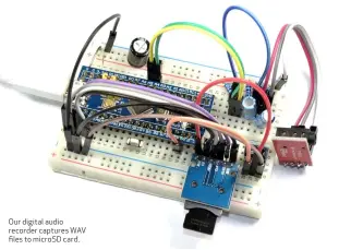  ??  ?? Our digital audio recorder captures WAV files to microSD card.