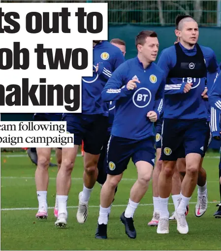  ??  ?? The Scotland players train ahead of travelling to Belgrade for their crunch Euro 2020 play- off final against Serbia