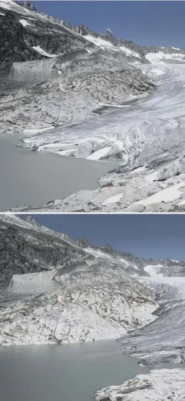  ??  ?? Rhone Glacier was covered with protective foam to reduce it’s melting during warmer periods, this has slowed the retreat by up to 70%