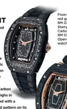  ??  ?? From top: Carbon TPT, red gold and diamond RM 07-01 Automatic Starry Night watch; Carbon TPT and red gold RM 07-01 Automatic Open Link bracelet watch, Richard Mille