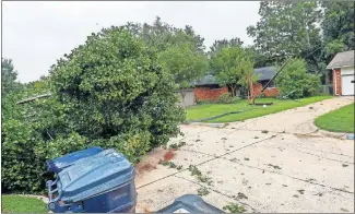  ?? BILLINGS/ THE OKLAHOMAN] ?? Power lines and trees block Virginia Avenue near NW 46 in Oklahoma City on Tuesday. Severe storms Monday night disrupted power to more than 116,000 Oklahoma Gas and Electric Co. customers. [NATE