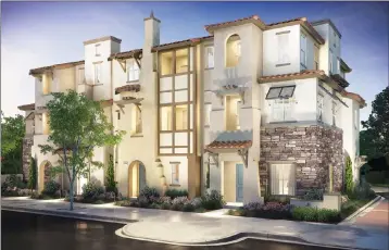  ??  ?? Modern, stylish three-story townhomes are now selling at the new Pepper Tree community by Van Daele Homes.