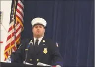  ?? Michael P. Mayko / Hearst Connecticu­t Media ?? Robert Laskowski Jr., a corporate jet pilot, was sworn in on Saturday to a two-year term as Derby’s new fire chief.